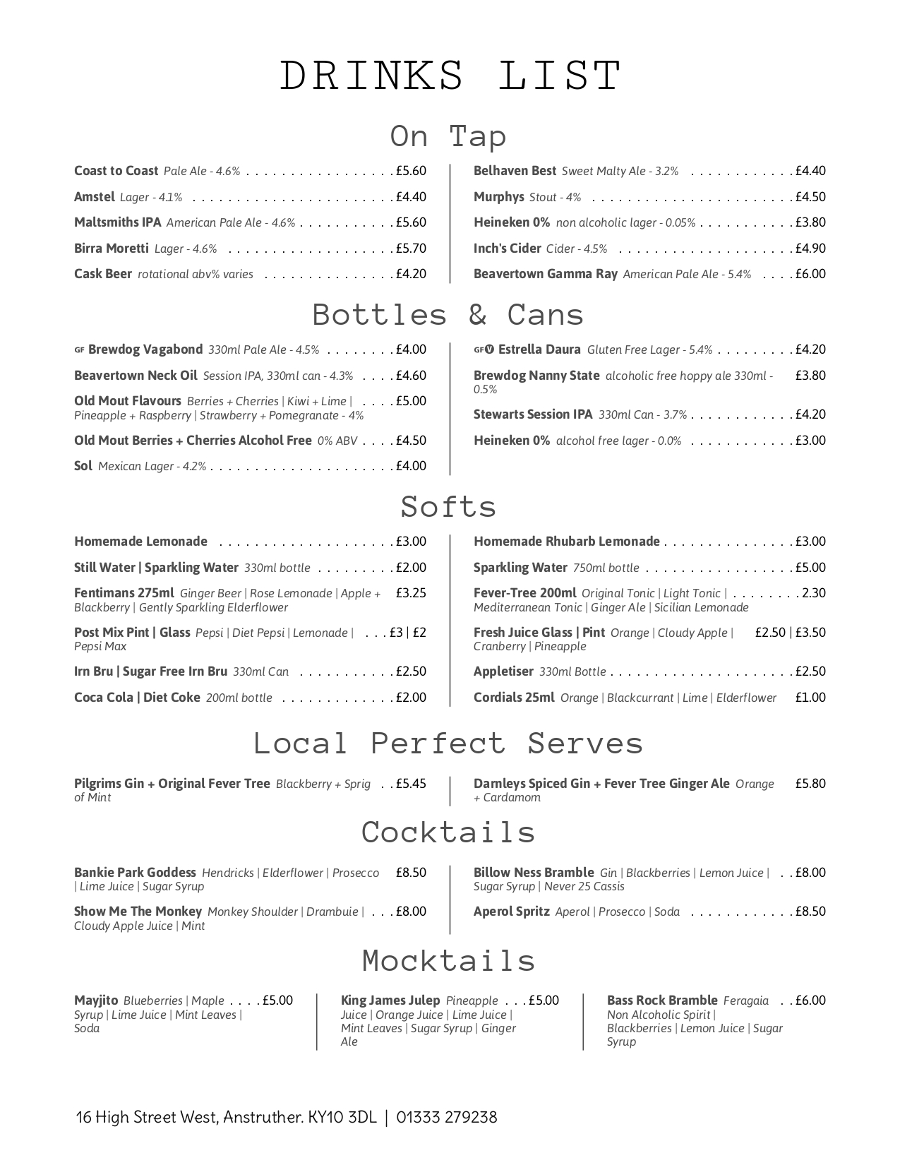 Drinks The Dreel Tavern Anstruther, Fife